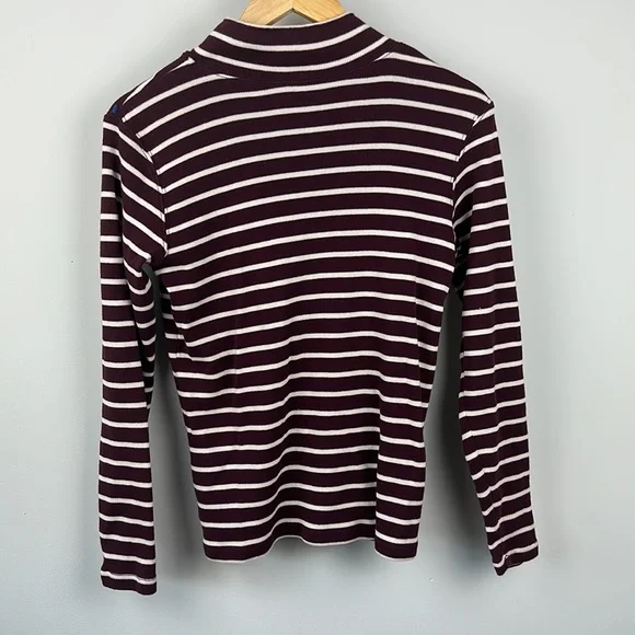 L.L. Bean 1/4 Zip Burgundy Stripped Sweater - Picture 6 of 6